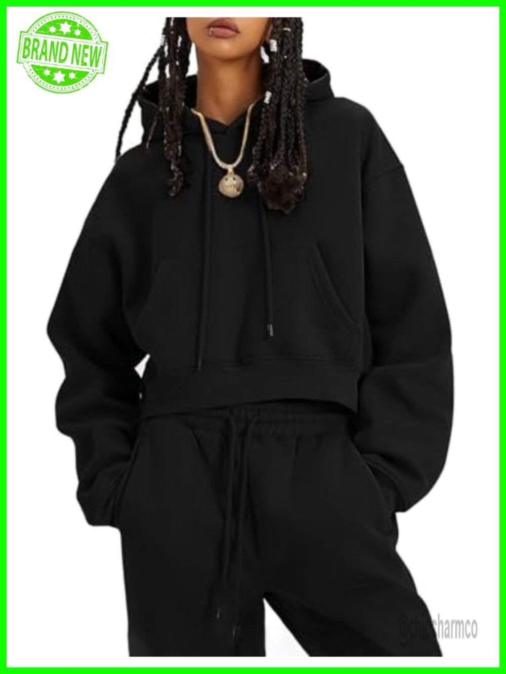Fleece 2 Piece Sweatsuit Set Cropped Hoodie Jogger Sweatpants Loungewear